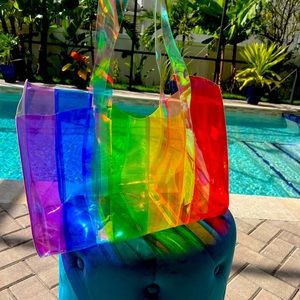 Rainbow 🌈 iridescent PVC  Tote beach bag